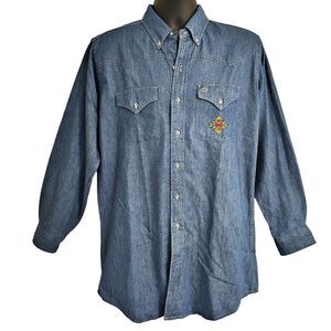 Midwest Garment Co Western Cowboy Denim Shirt Sz M Mens Embroidered from Canada